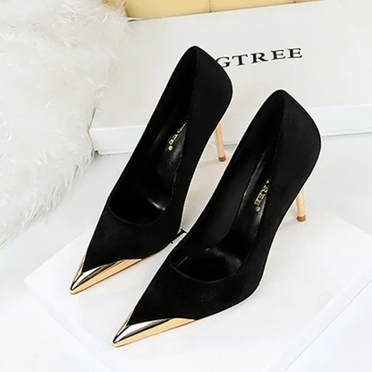 Funki Findz | Shoes | Women's Velvet Stilettos Metal Toe Heel
