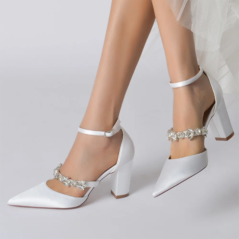 Funki Findz | Shoes | Women's Satin Crystal Block Heeled Shoes