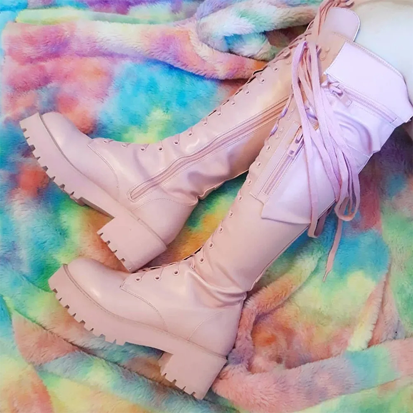 Funki Findz | Boots | Women's Knee High Goth Zip Pouch Boots