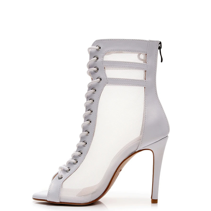 Funki Findz | Boots | Women's Fine Mesh Peep Toe Stiletto Boots