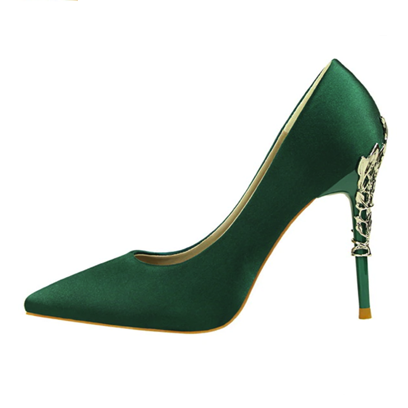 Funki Findz | Shoes | Women's Silk Stilettos | Metal Carved Heels
