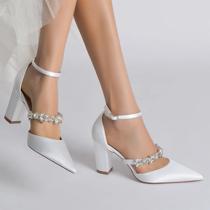 Funki Findz | Shoes | Women's Satin Crystal Block Heeled Shoes