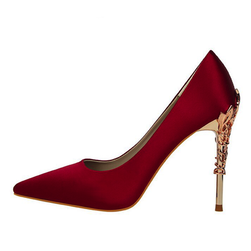 Funki Findz | Shoes | Women's Silk Stilettos | Metal Carved Heels