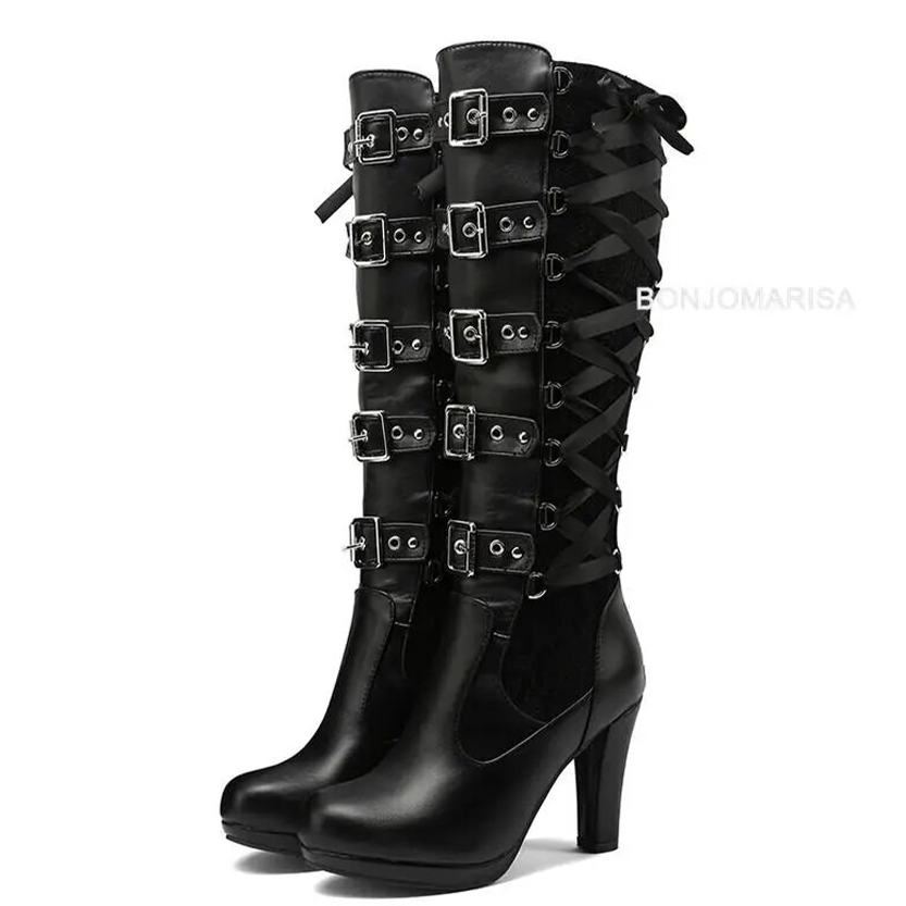 Funki Findz | Boots | Women's Ribbon Lace Up Platform Boots