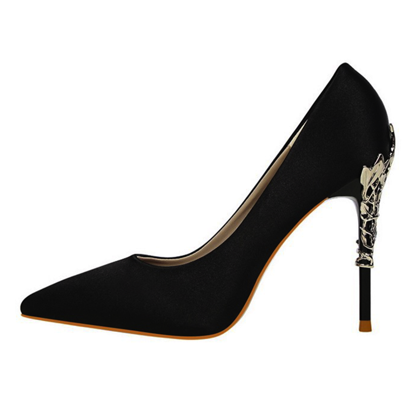 Funki Findz | Shoes | Women's Silk Stilettos | Metal Carved Heels