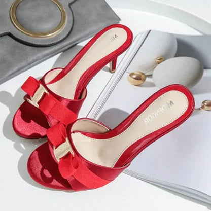 Funki Findz | Shoes | Women's Satin Bow Low Heel Bridal Slides