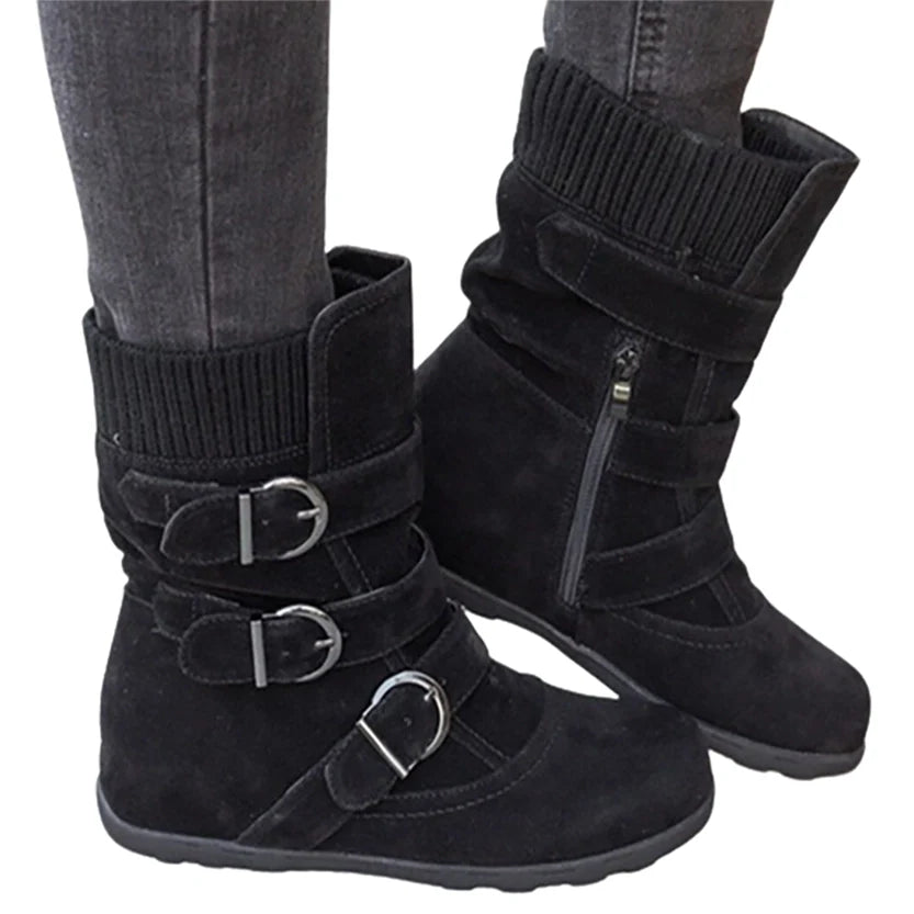 Funki Findz | Boots | Women's Buckled Suede Snow Ankle Boots