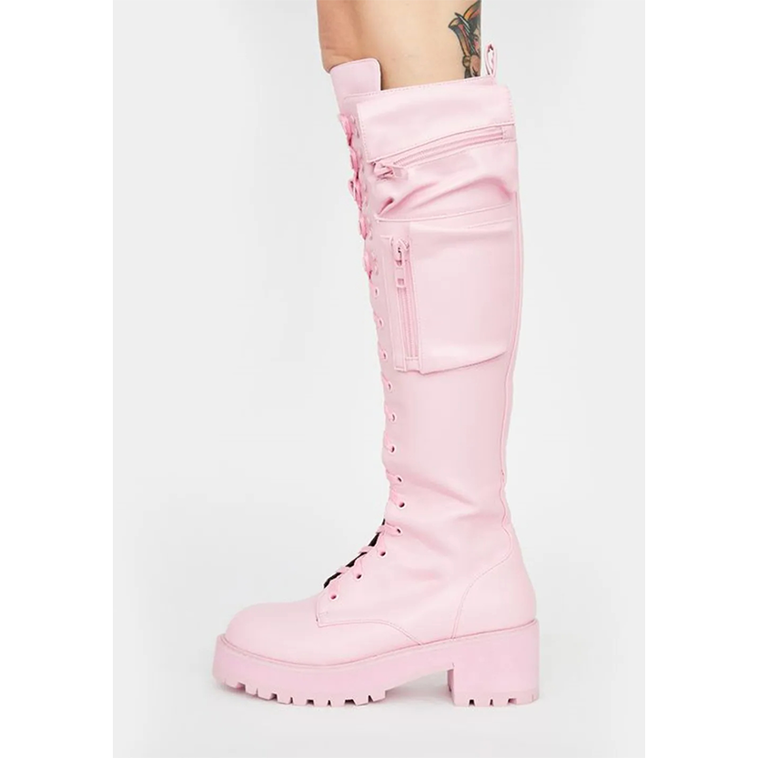 Funki Findz | Boots | Women's Knee High Goth Zip Pouch Boots