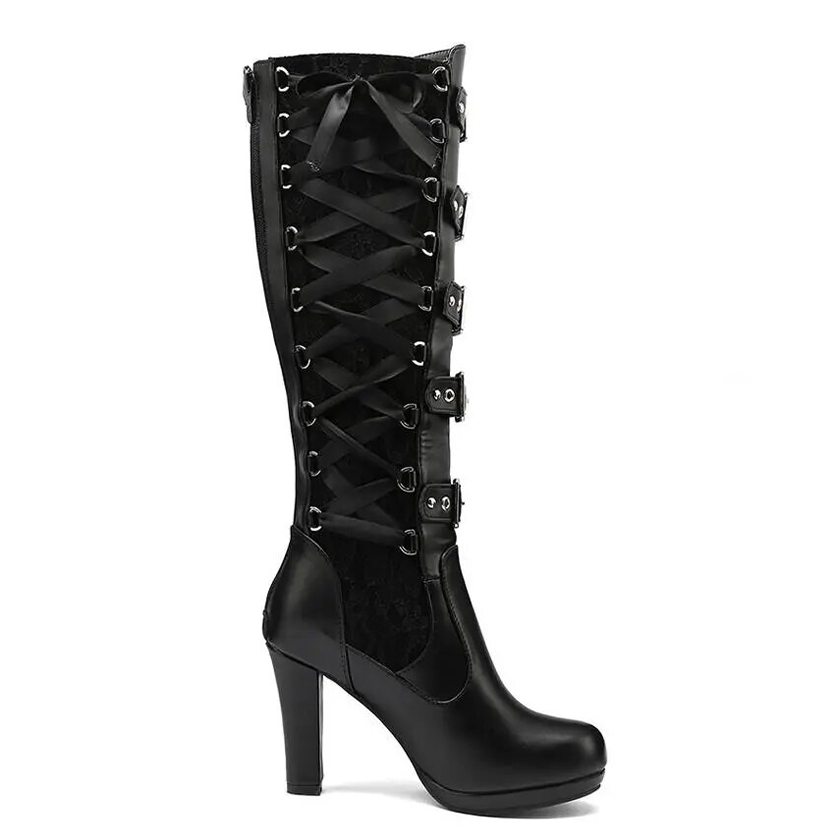 Funki Findz | Boots | Women's Ribbon Lace Up Platform Boots