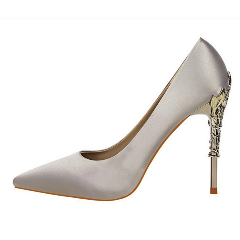 Funki Findz | Shoes | Women's Silk Stilettos | Metal Carved Heels