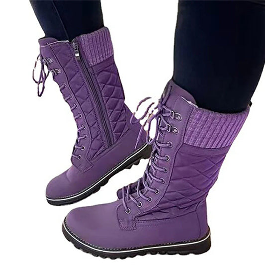 Funki Findz | Boots | Women's Plush Mid-Calf Lace Up Flat Boots