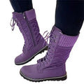Funki Findz | Boots | Women's Plush Mid-Calf Lace Up Flat Boots