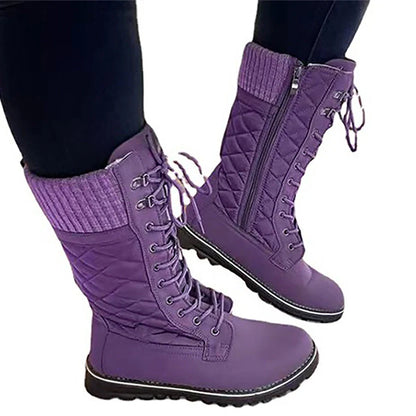 Funki Findz | Boots | Women's Plush Mid-Calf Lace Up Flat Boots