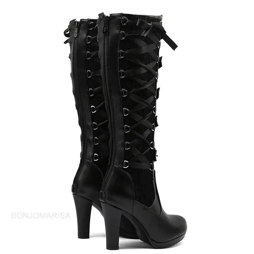 Funki Findz | Boots | Women's Ribbon Lace Up Platform Boots