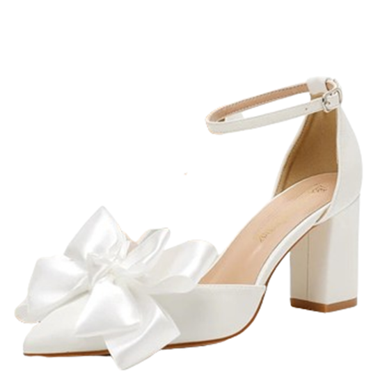 Funki Findz | Shoes | Women's Satin Bow Wedding Block Heels