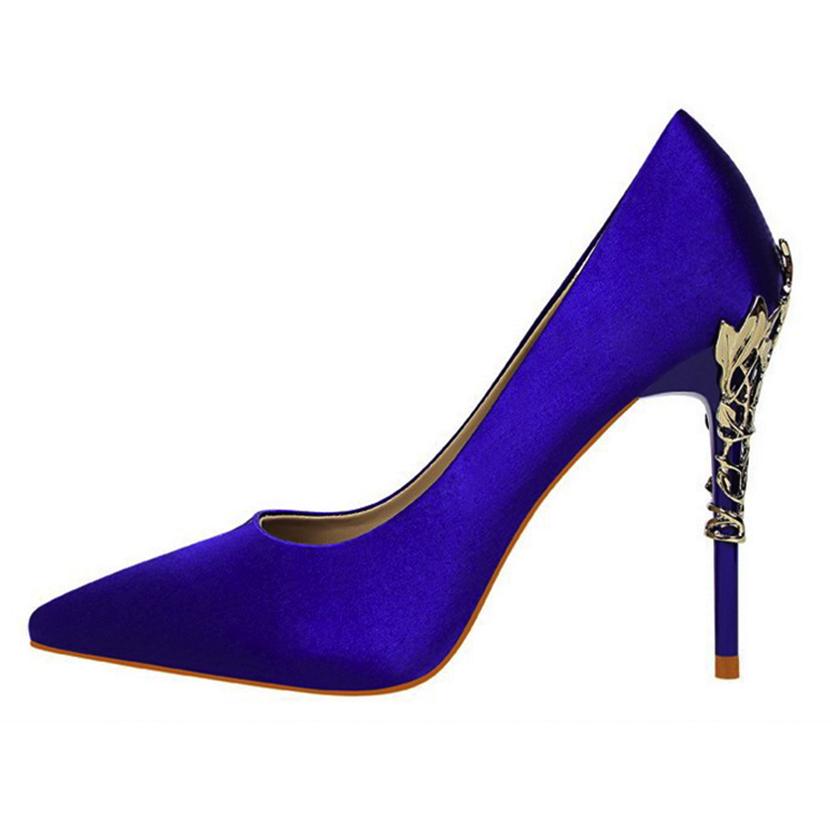 Funki Findz | Shoes | Women's Silk Stilettos | Metal Carved Heels