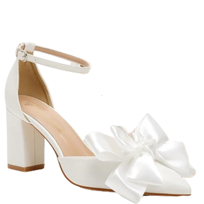 Funki Findz | Shoes | Women's Satin Bow Wedding Block Heels