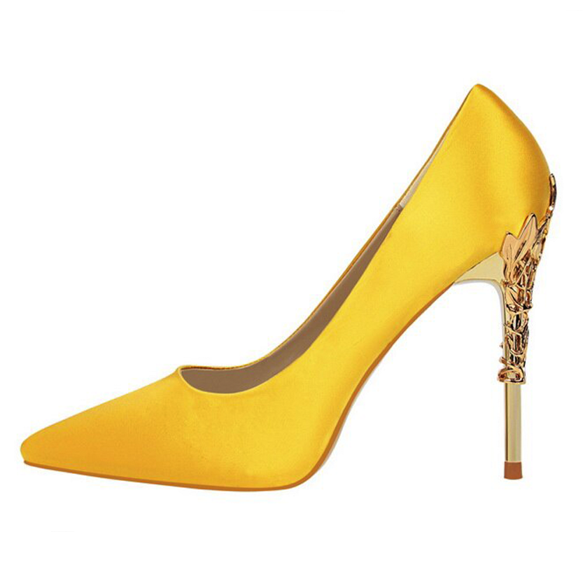 Funki Findz | Shoes | Women's Silk Stilettos | Metal Carved Heels