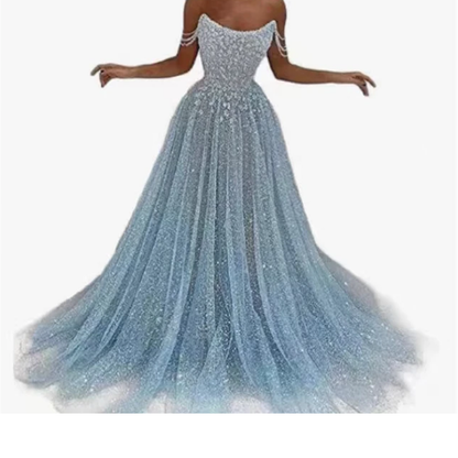 Funki Findz | Dresses | Women's Sequin Tulle Long Prom Dress