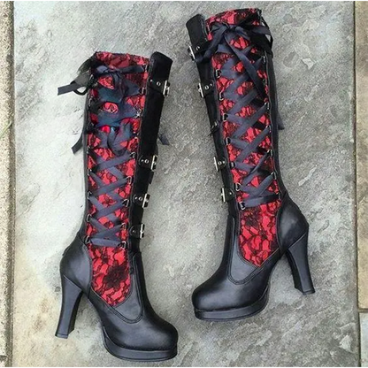 Funki Findz | Boots | Women's Ribbon Lace Up Platform Boots
