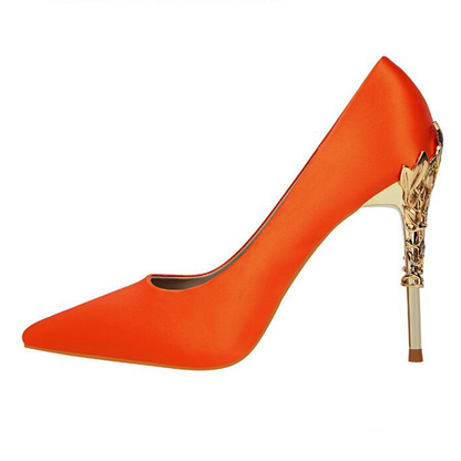 Funki Findz | Shoes | Women's Silk Stilettos | Metal Carved Heels