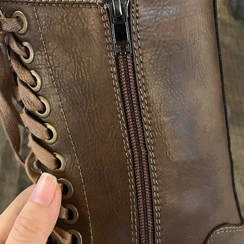 Funki Findz | Boots | Women's Brown Lace Up Calf Combat Boot