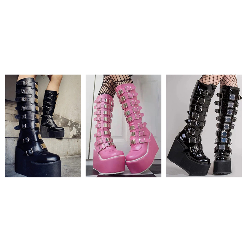 Funki Findz | Boots | Women's High Platform Wedge Buckle Boot