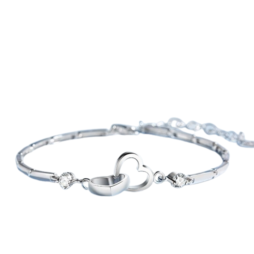 Funki Findz | Bracelets | Women's Double Heart Silver Bracelet