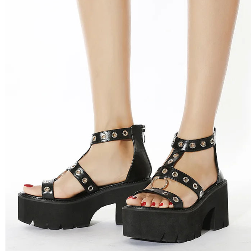 Funki Findz | Shoes | Women's Gothic Rivet Ring Platform Sandal