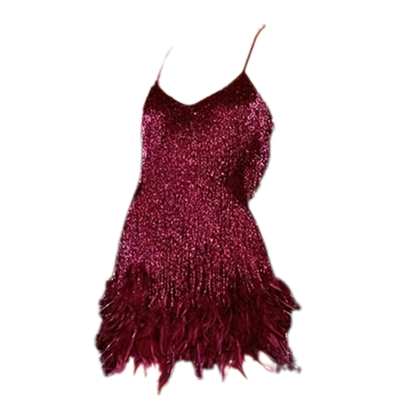 Funki Findz | Dresses | Women's Sequin Feather Fringe Dress