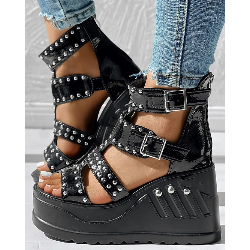 Funki Findz | Shoes | Women's Platform Stud Rivet Wedge Sandals