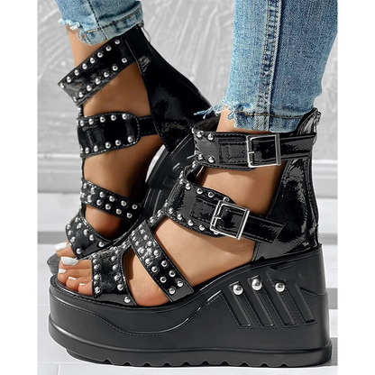 Funki Findz | Shoes | Women's Platform Stud Rivet Wedge Sandals