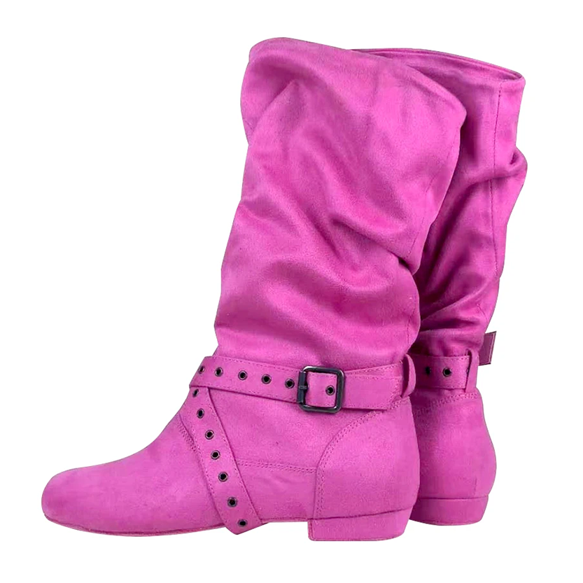 Funki Findz | Boots | Women's Faux Suede Mid-Calf Flat Boots