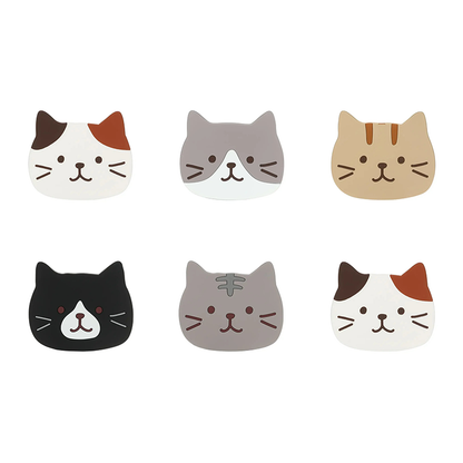 Funki Findz | Coasters | Cute Cartoon Cat Face Cup Mats 6 Pcs