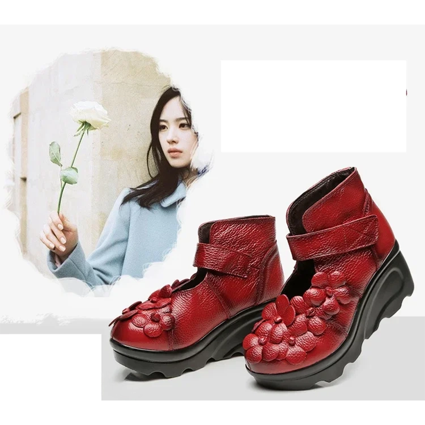 Funki Findz | Shoes | Women's Cute Red Flower Leather Wedges