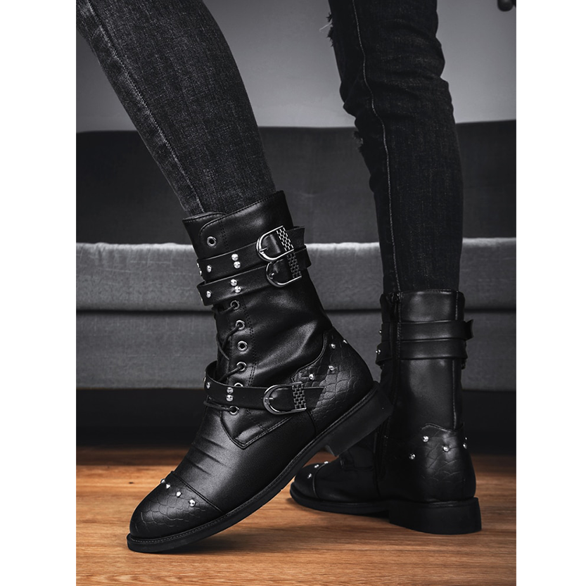 Funki Findz | Boots | Men's Leather Lace Up Buckle Strap Boots