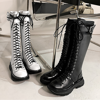 Funki Findz | Boots | Women's White Knee High Lace Up Boots