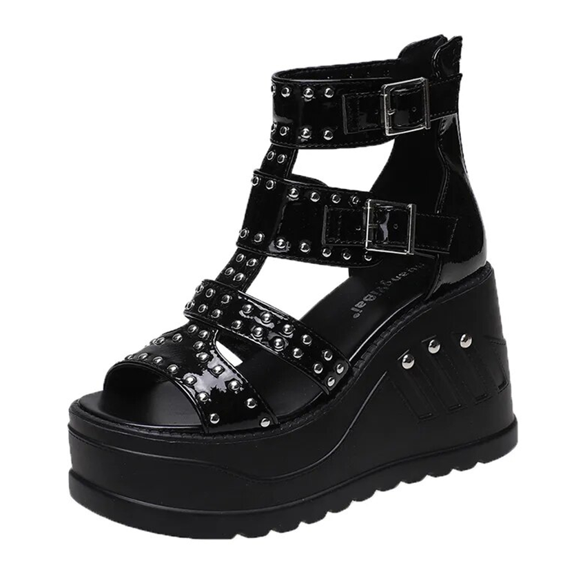 Funki Findz | Shoes | Women's Gothic Punk Rivet Wedge Sandal