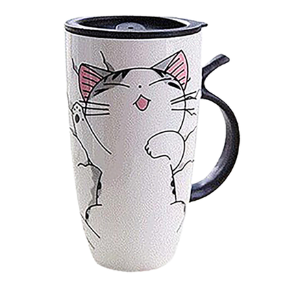 Funki Findz | Mugs | Large Ceramics Cat Mug | Spoon Lid | 20oz