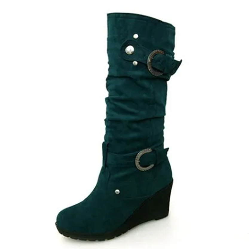 Funki Findz | Boots | Women's Mid-Calf Suede Wedge Stud Boot