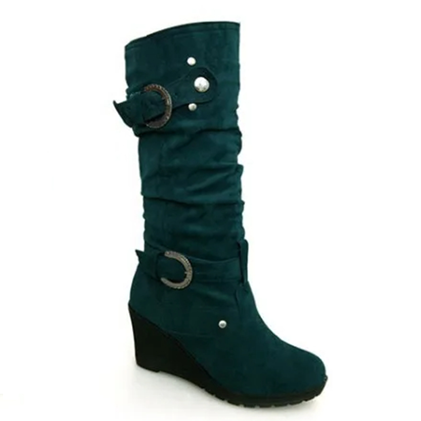 Funki Findz | Boots | Women's Mid-Calf Suede Wedge Stud Boot