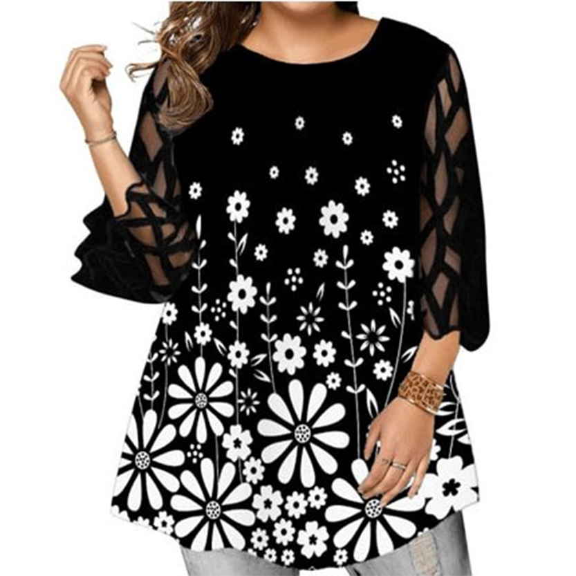 Funki Findz | Shirts | Women's Plus Splice Flower Print Blouse