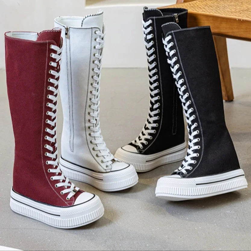 Funki Findz | Boots | Women's Lace Up Knee High Canvas Boots