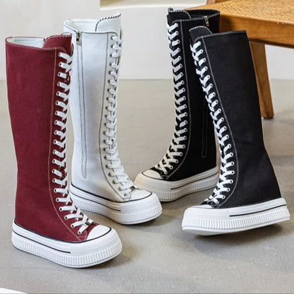Funki Findz | Boots | Women's Lace Up Knee High Canvas Boots