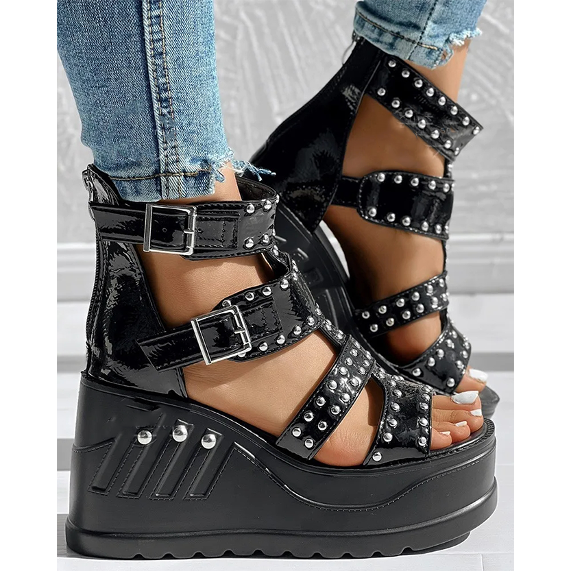 Funki Findz | Shoes | Women's Platform Stud Rivet Wedge Sandals