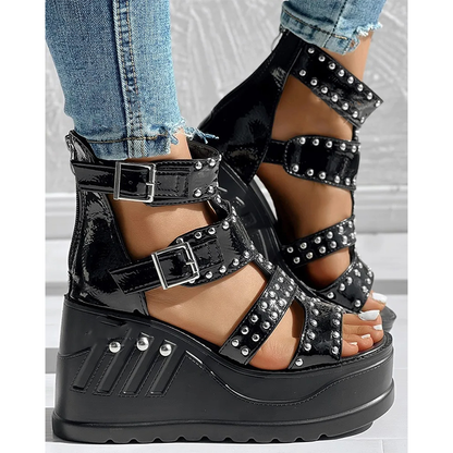Funki Findz | Shoes | Women's Platform Stud Rivet Wedge Sandals