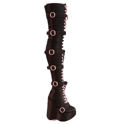 Funki Findz | Boots | Women's Over Knee Buckle Lace Up Boots