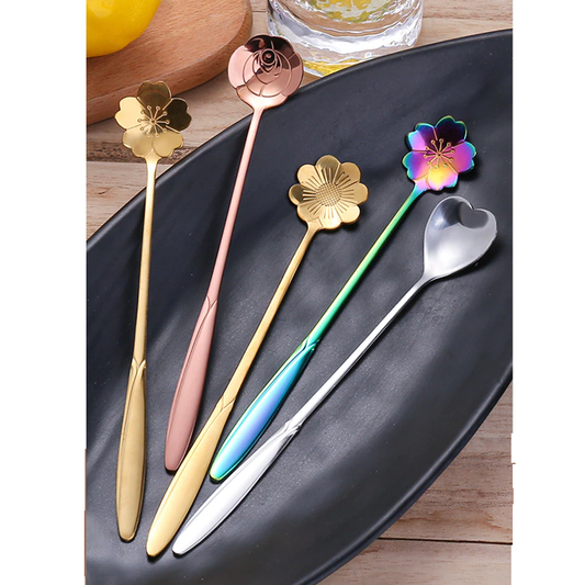 Funki Findz | Spoons |  Flower Spoons | Long Handle Spoons 4Pc