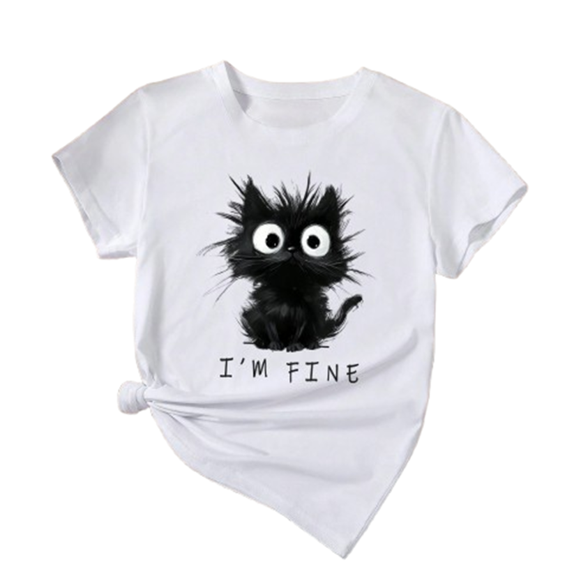Funki Findz | Shirts | Women's Cute Cat "I'm Fine" Printed T-Shirt