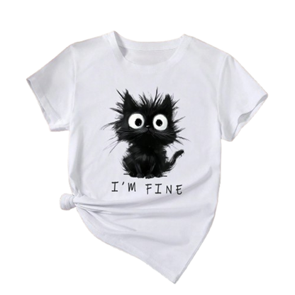 Funki Findz | Shirts | Women's Cute Cat "I'm Fine" Printed T-Shirt